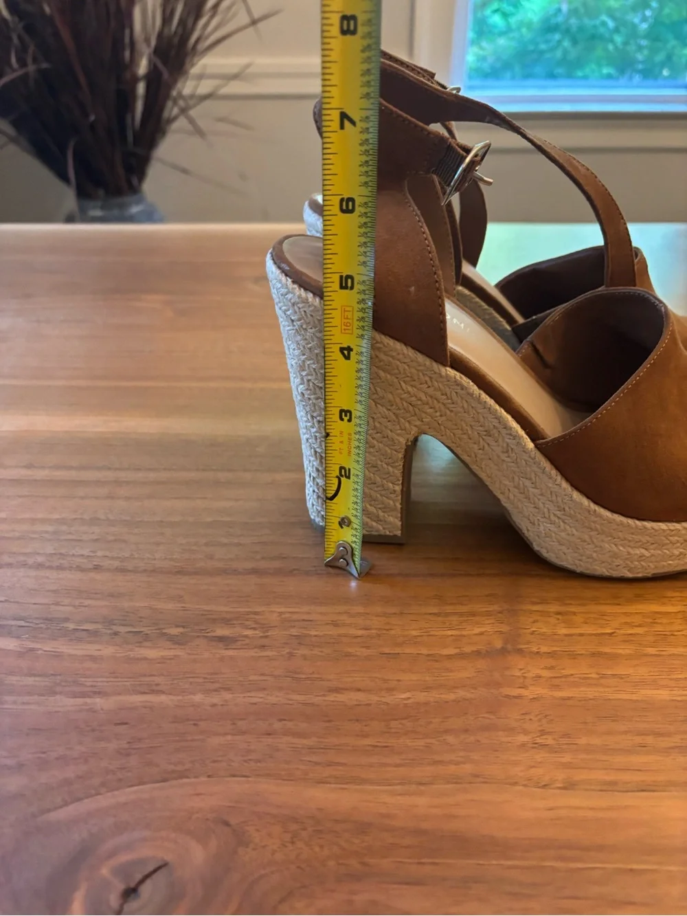Suede Tan Espadrille Wedge Sandals with Ankle Strap